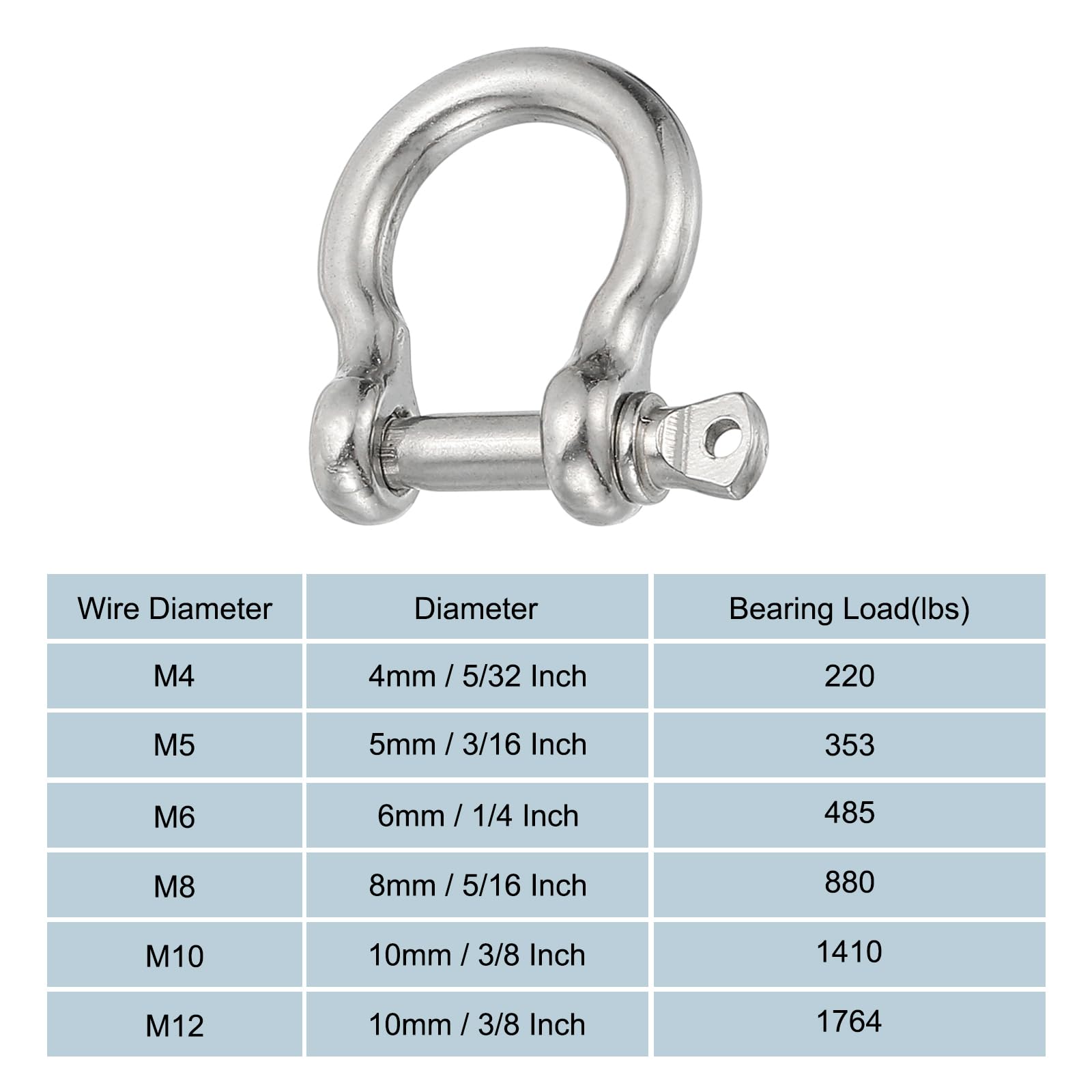 M5 Long D-Shackle A4 Stainless Steel Marine Grade 316 Lifting Rigging
