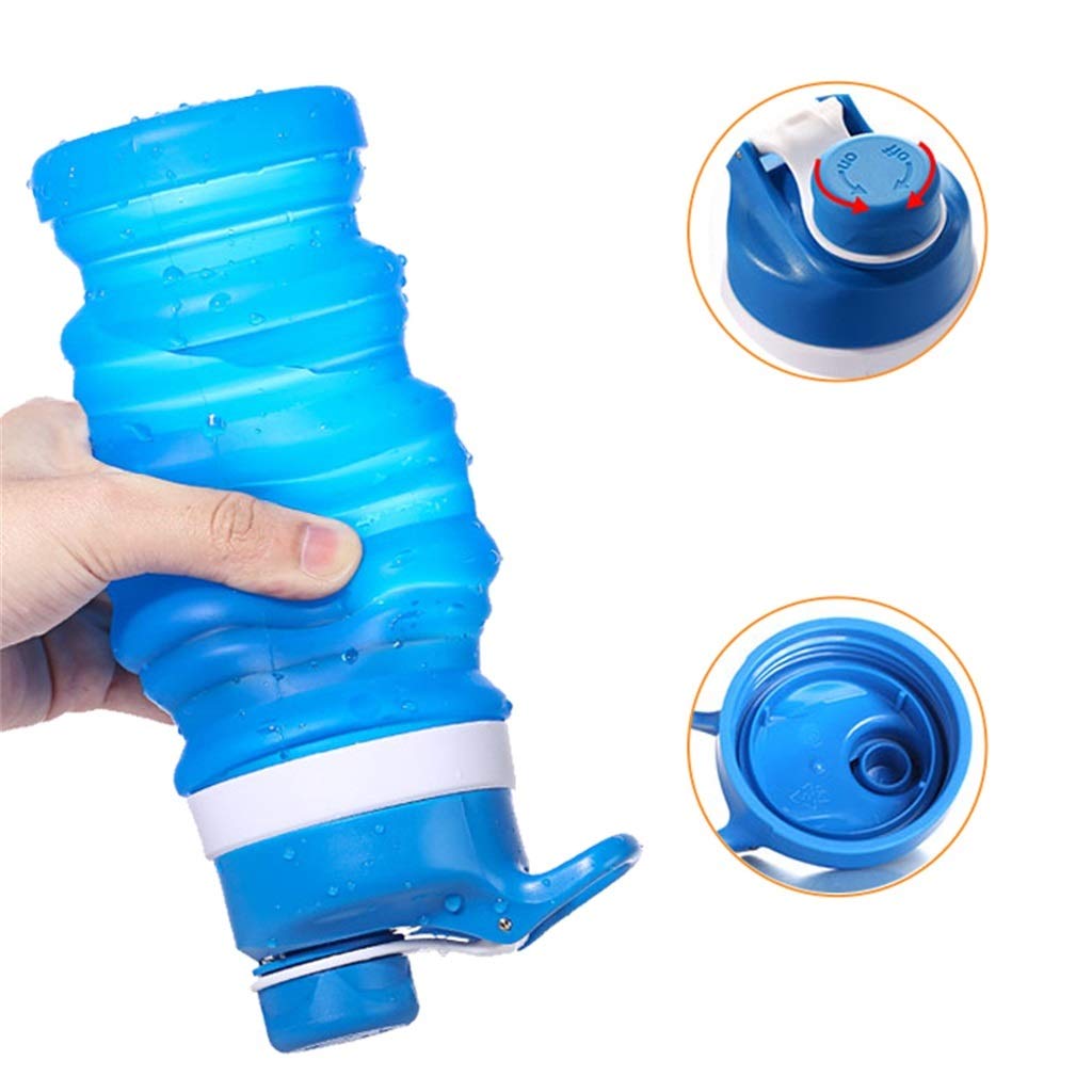 Bottiglia d'Acqua Pieghevole, 500ml Resistente al Calore con Gancio Usato for Viaggi All'aperto (3 Colori)
