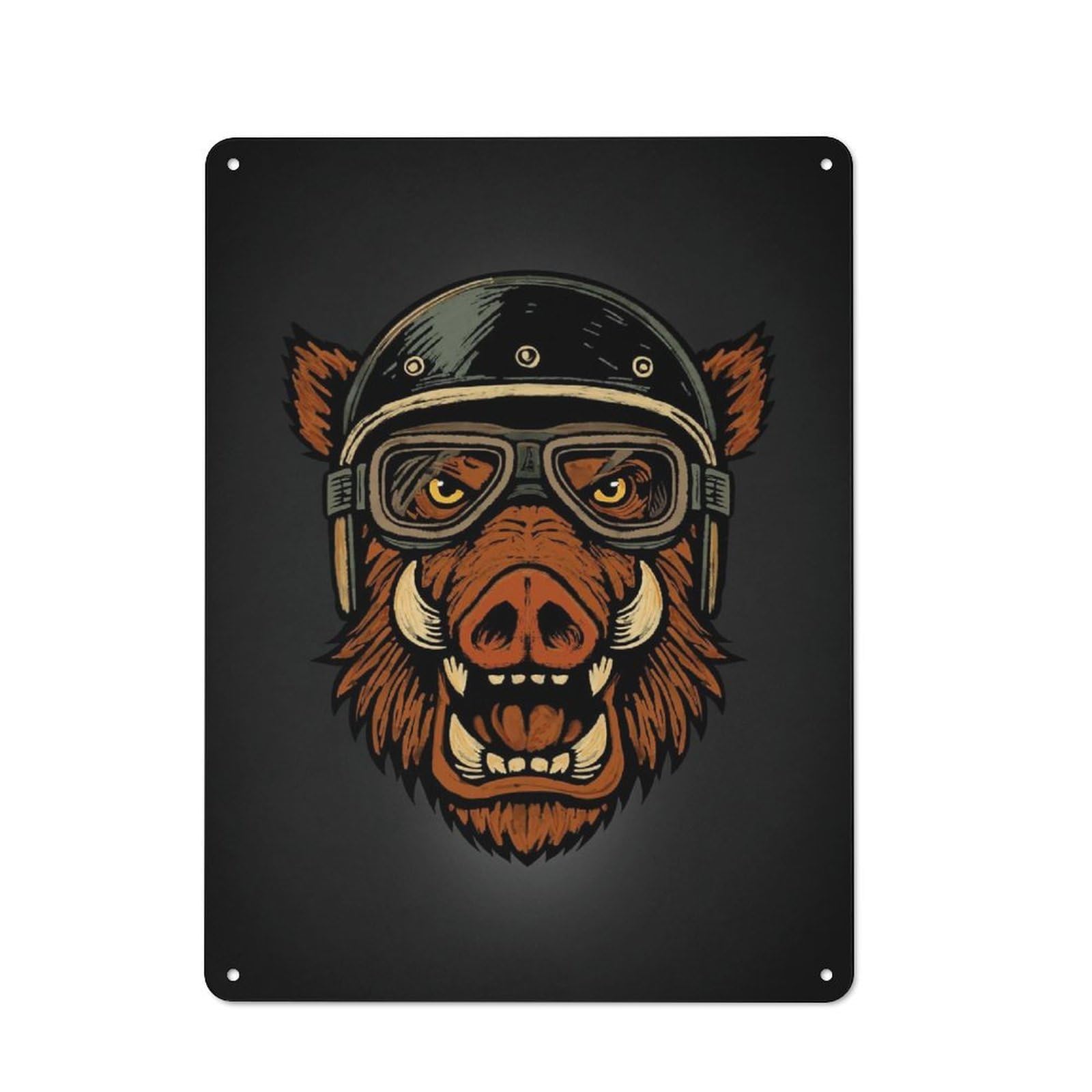 Junmoney Style-8 Vintage Tin Sign 40X30cm With Wild Boar Biker For Hallway Wall, For Home Interiors, Feature Walls And Decorative Displays