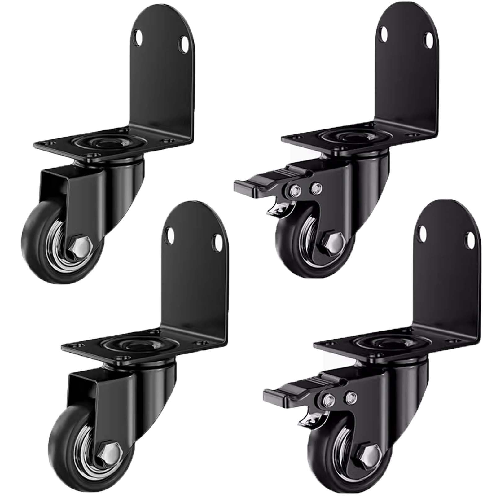 GYEQXKT 4-Pack Heavy Duty 1.5/2in PU Silent Swivel Caster Wheels with L-Shaped Right Angle Bracket 2 Universal & 2 Brake Castors for Furniture Cabinets and Beds.