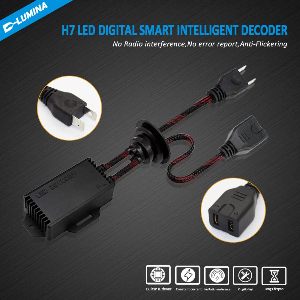 D-Lumina Décodeurs pour phares à LED H7, kit de décodeur complet à annulation d'erreur, annuleur d'avertissement d'ordinateur, filtres anti-scintillement, résistances anti-interférences-2 pièces