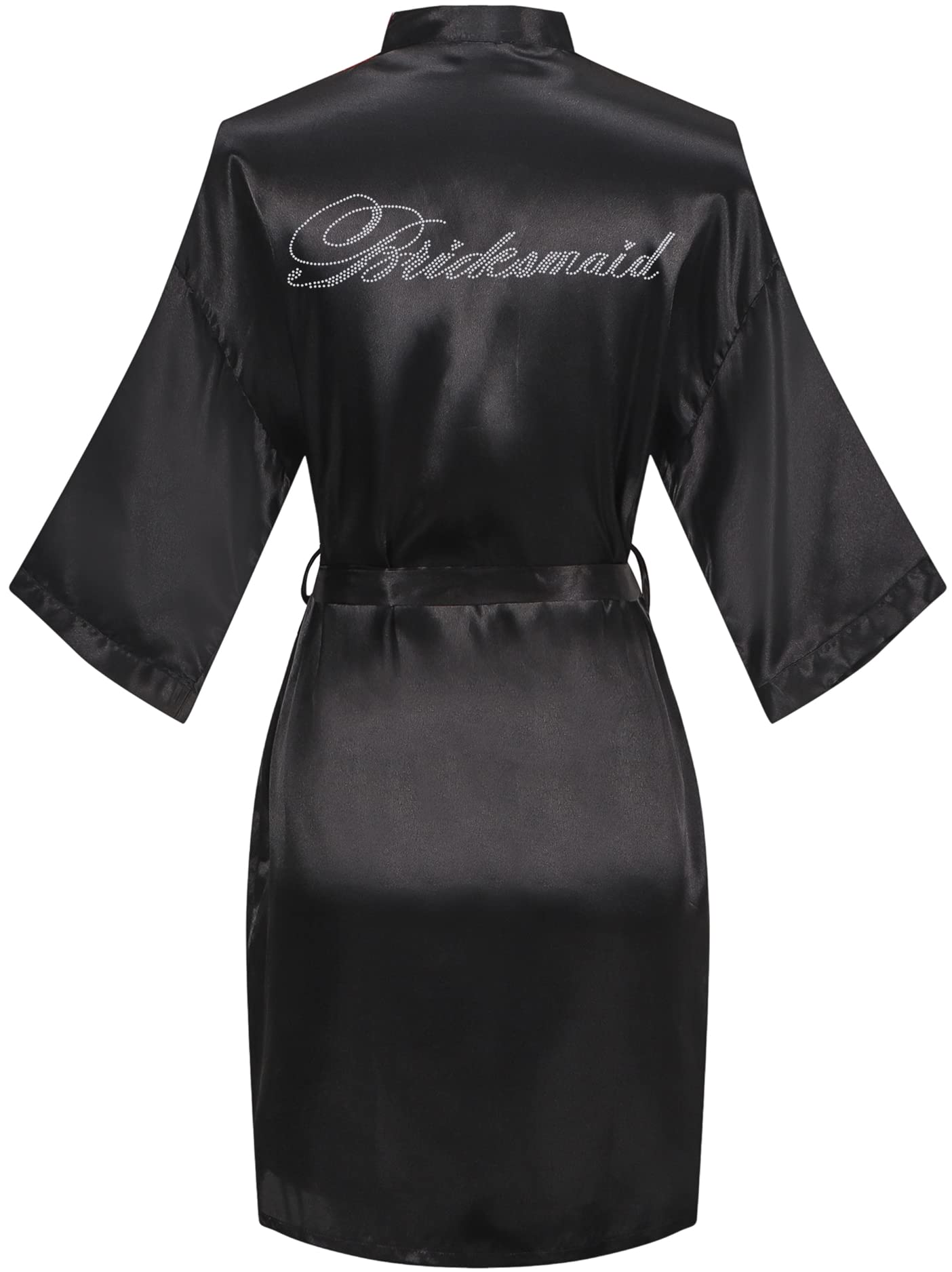 goodmansam Women's Satin Kimono Robe with Silver Rhinestones Bride Bridesmaid Robes for Wedding Party Robe Getting Ready