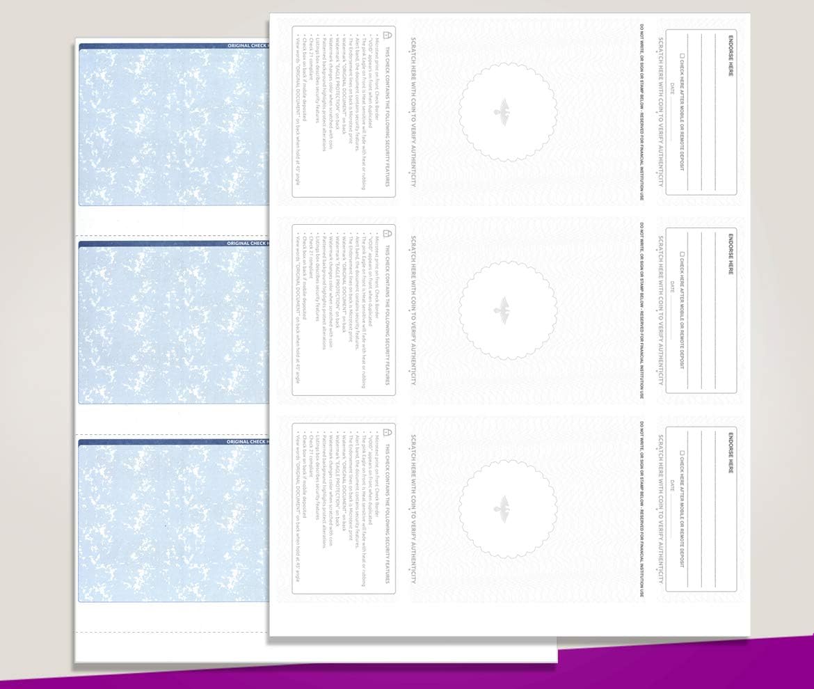 NextSecure Blank Check Stock for Laser/Ink-Jet, 500 Sheets Per Pack (Green/Blue Prismatic 3 Per Page) : Office Products