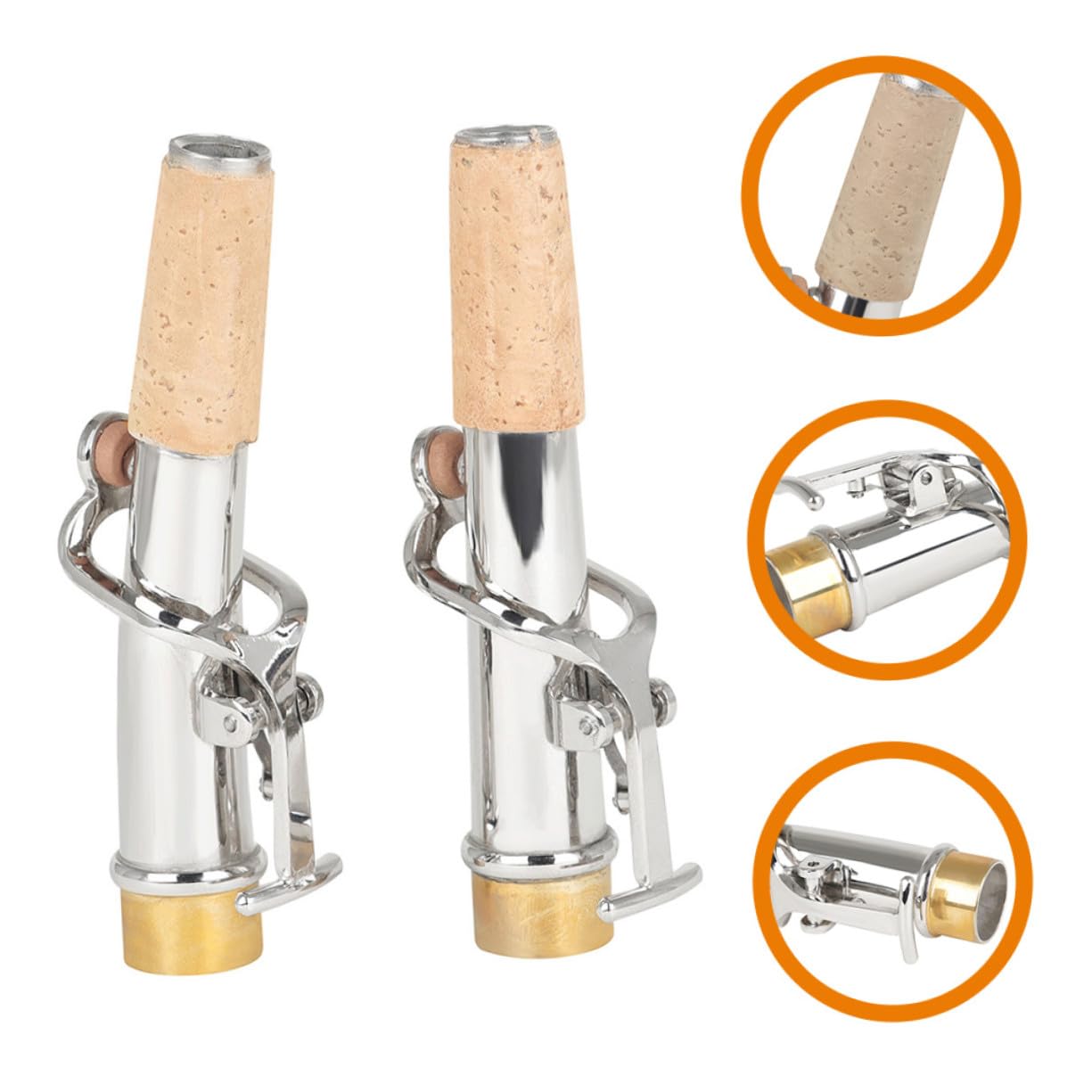 Lot de 2 Cols de Saxophone Soprano en Cuivre Argenté