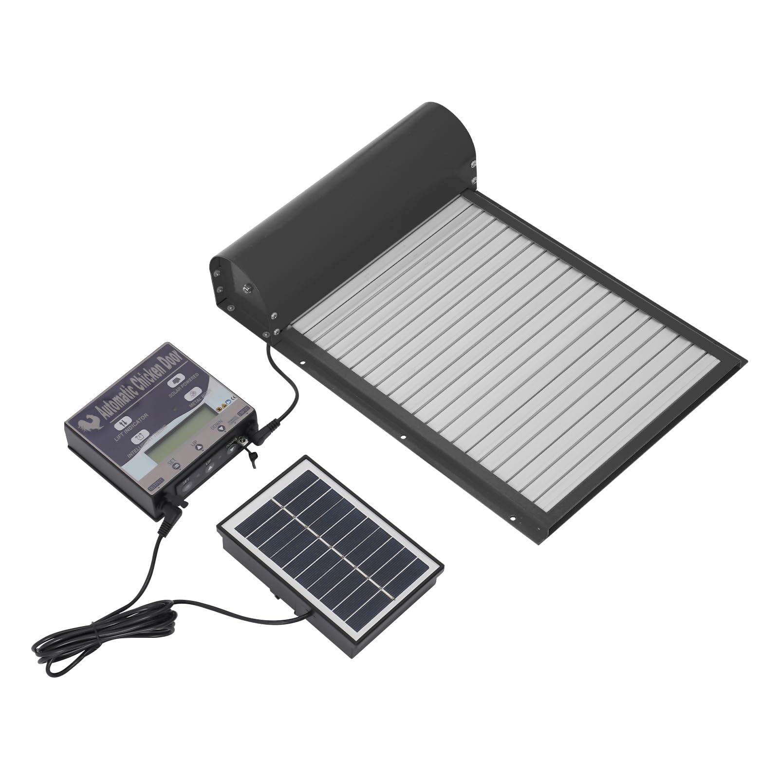 Puerta automática de gallinero solar de 5 W, puerta automática para gallinero, puerta eléctrica automática con mando a distancia, para gallinas, gansos, patos y otras aves pequeñas (negro)