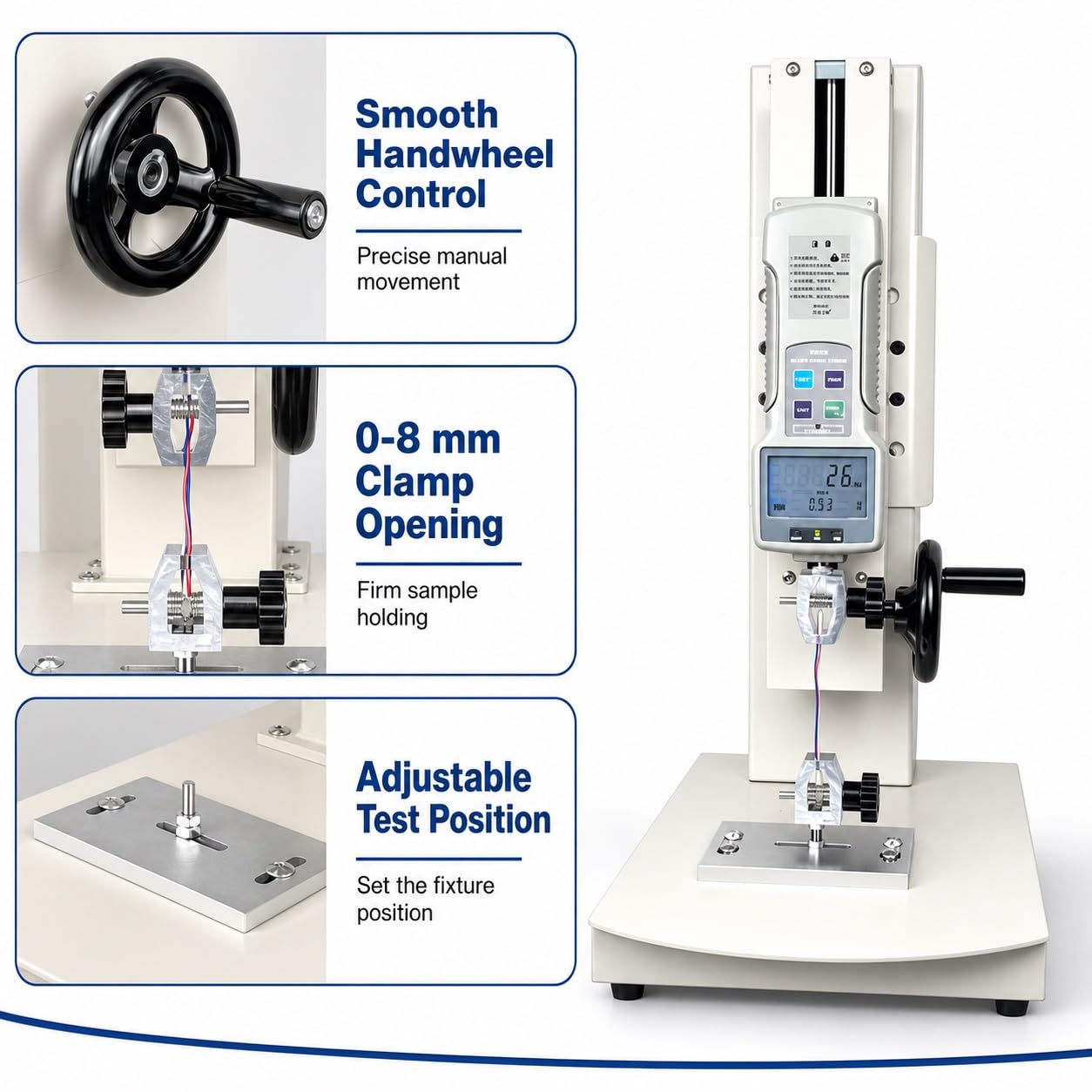 Máquina de Prueba de Tracción Digital con Soporte de Dinamómetro Manual | Estructura de Banco de Metal, Controles de Alambre y Textiles, Tensión y Compresión, Modelos de 10-2000 N(500N/50kg)