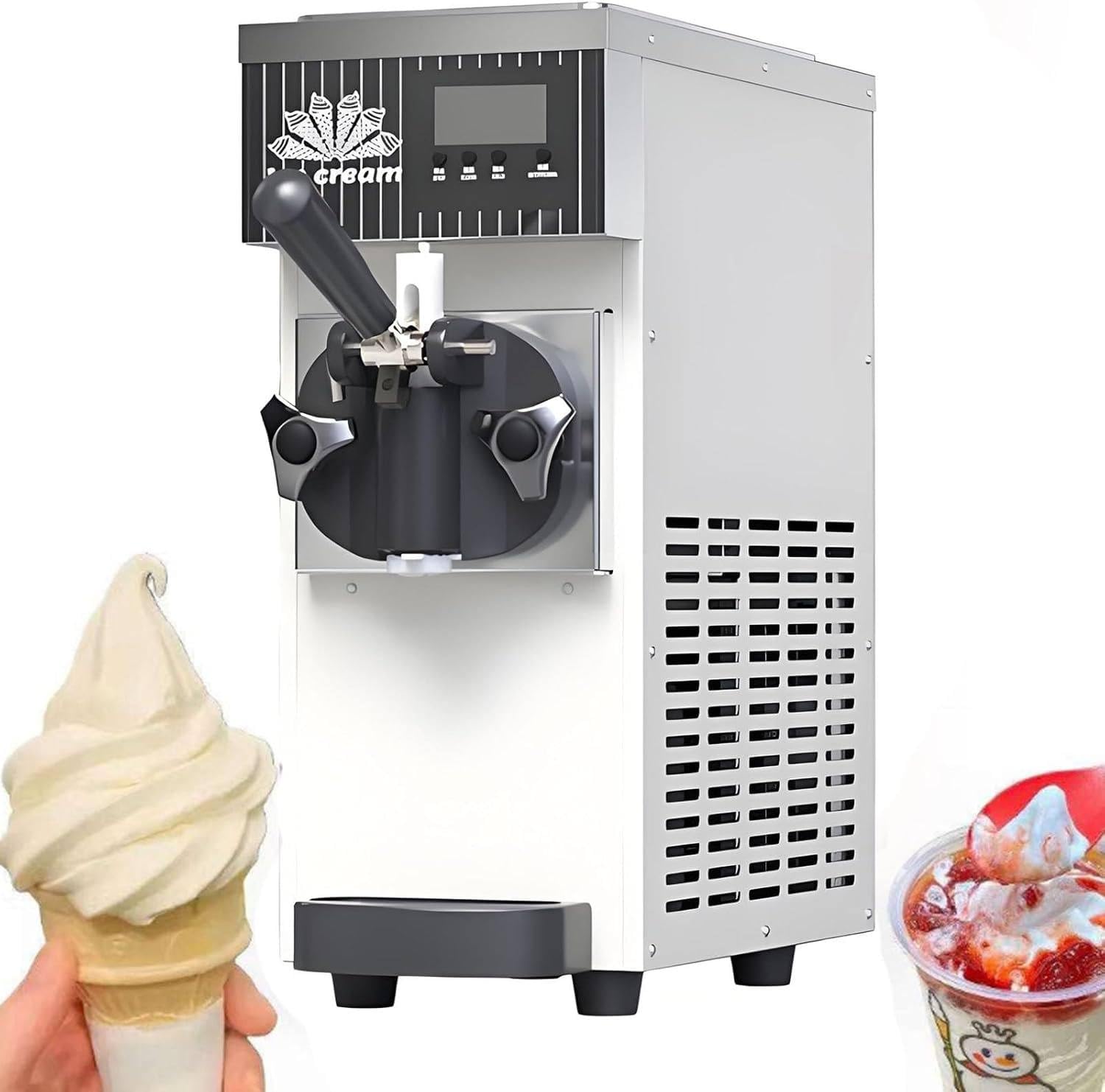 XUXIAO Commercial & Home Soft Serve Ice Cream Maker, Countertop Ice Cream Maker, 4-5kg/H, LCD Touch Panel, Auto Clean, For Home&Commerce White