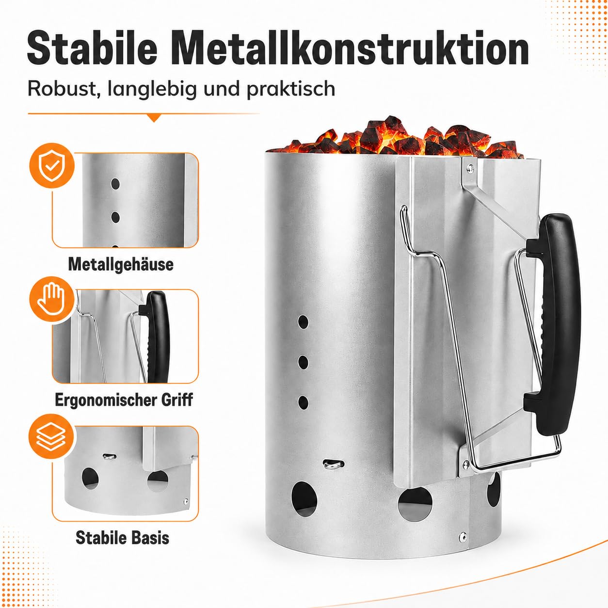 Uniflasy Anzündkamin für Weber 7416 Holzkohlegrill zubehör, 7416 XL 30,5cm | kompakter Grillanzünder mit zwei Griffen, Hochwertiger Grillkohleanzünder aus Edelstahl, Rapidfire Starter, Grillkamin(7416)