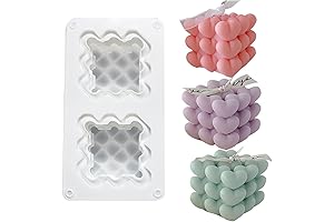 2 Cavity Heart Bubble Cube Valentine Candle Molds