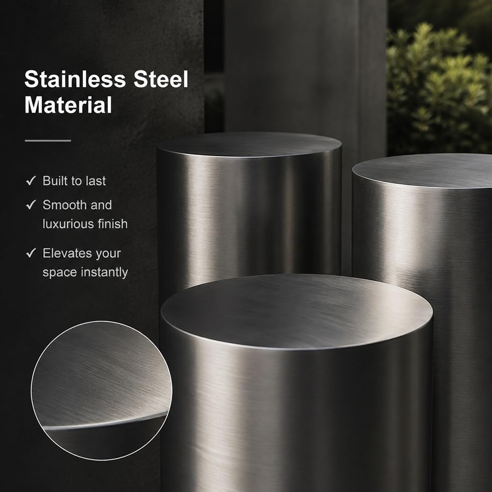 Piedistallo Espositivo Cilindrico in Acciaio Inox | Espositore Cilindrico Con Finitura In Acciaio Inox, Perfetto Per Soggiorni E Negozi(25x40cm)