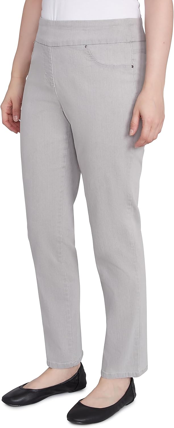 Ruby Rd. Womens Womens Petite Mid-Rise Pull-on Straight Extra Stretch Denim Pant