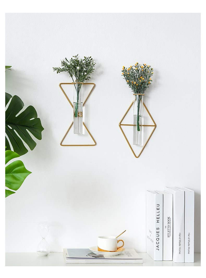 Goldene Tischvase Mit Glasröhre – Geometrischer Metallrahmen Für Hydrokultur Oder Blumen (birnenförmig)