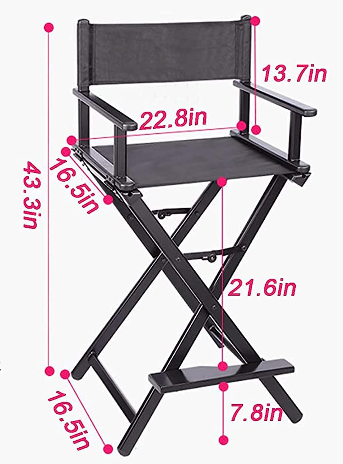 Professioneller faltbarer Direktorssitz - hoher Make-up-Artist-Sitz aus Aluminium für Kunden, tragbarer Regiestuhl, Camping-Chaise (Schwarz)