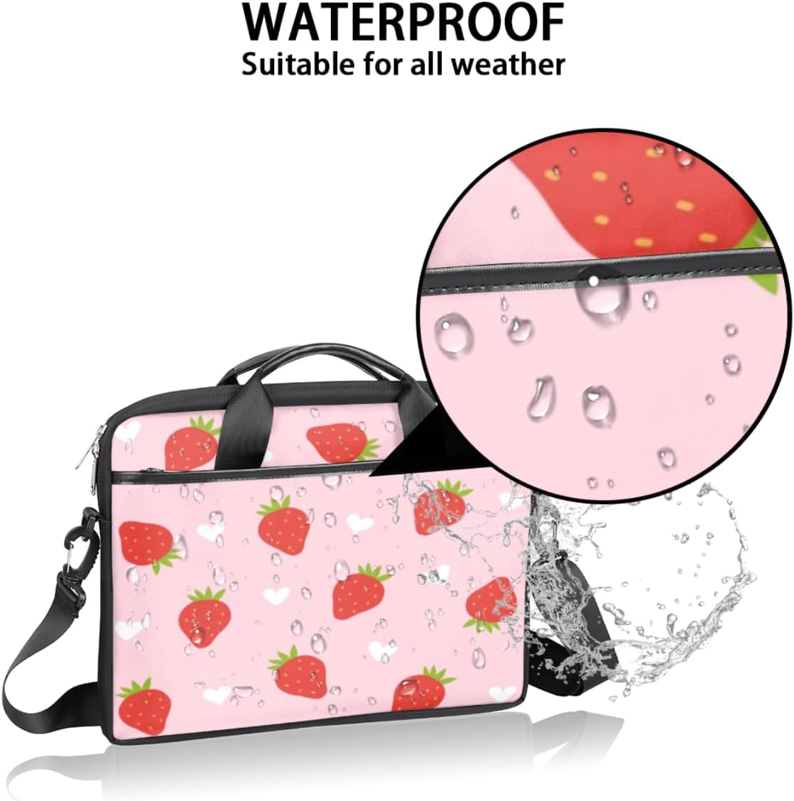 Fruit Lovely Strawberry Laptop Bag Case Shoulder Messenger Carrying Bag 13 14 15 Inch Waterproof Computer Sleeve Cover Compatible with MacBook/Notebook/HP Acer Dell Lenovo ASUS Laptop