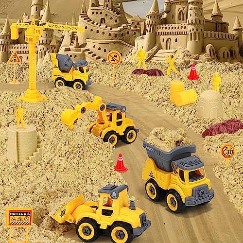 FRUSE Magic Toy Sand Für Kinder,Magic Spielsand Koffer mit Sand,4 Baufahrzeuge,4 Sandformen, Spielsand Baukasten,Sensorisch Sandspielzeug Spielsand für Jungen Mädchen Alter 3 4 5 6 7+ Jahre Alt