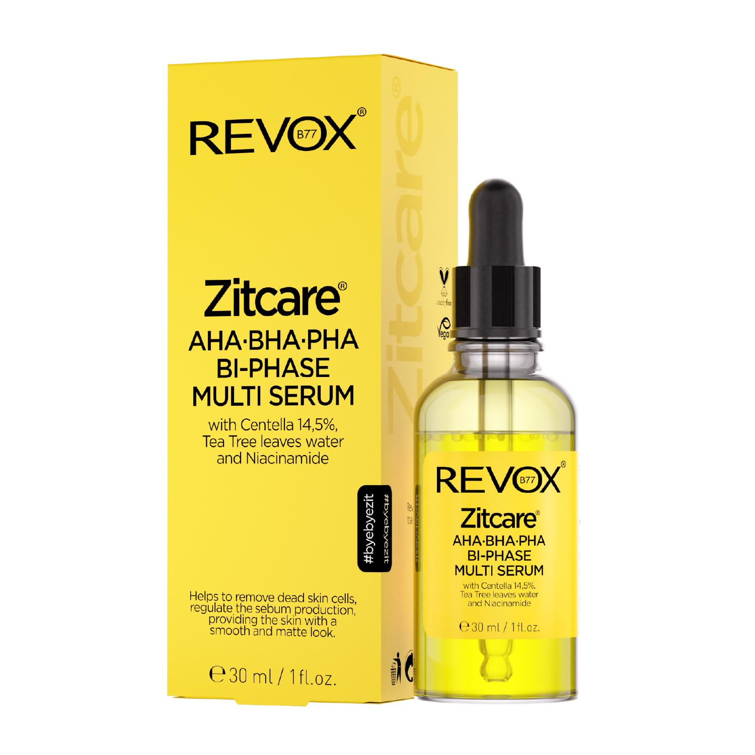REVOX B77 - Zitcare AHA BHA PHA Bi-Phase Multi Serum, 30 ml, Facial Serum, Gentle Exfoliation, Pore and Blackhead Cleanser, Smoothes Skin, Balances Oil, Hydrates and Soothes Irritation