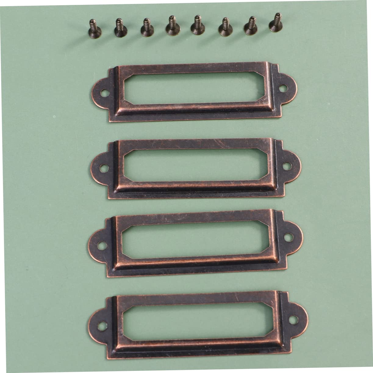 CIYODO 25 Pcs Retro Metal Drawer Tag Holders with Screws Vintage Style Label Pulls for Cabinets and Shelves Sturdy Frame Accessories for