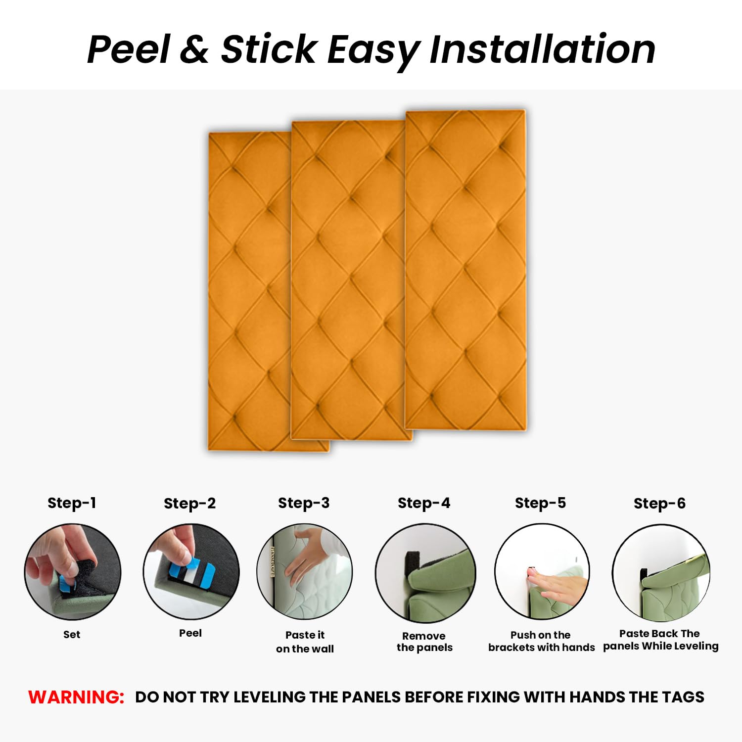 Paneles de pared tapizados de madera de pino, resistentes al agua y a las manchas, paneles de despegar y pegar para el hogar, oficina, paquete de 4 cabeceras tamaño Queen color ocre (31 x