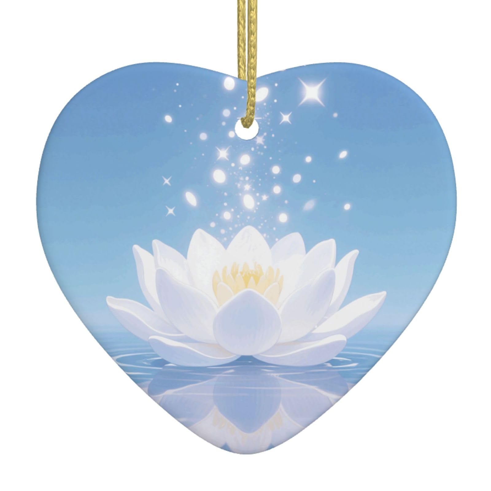 256w Magical Lotus Flower Bloom Christmas Ornament 2025 Heart Ceramic Hanging Ornaments for Home Decor Christmas Decorations with Gold Rope Double-Sided Xmas Tree Ceramic Hanging for Holiday Party