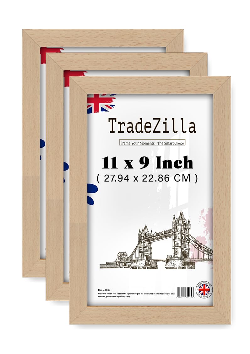 TradeZilla pack of 3 Modern Beech 11 x 9 Inch Poster Frame - 279.4 x 228.6 mm Engineered Wood, Easy Installation with Clips & Hangers (27.94 x 22.86 CM) [ Beech ] — image 1