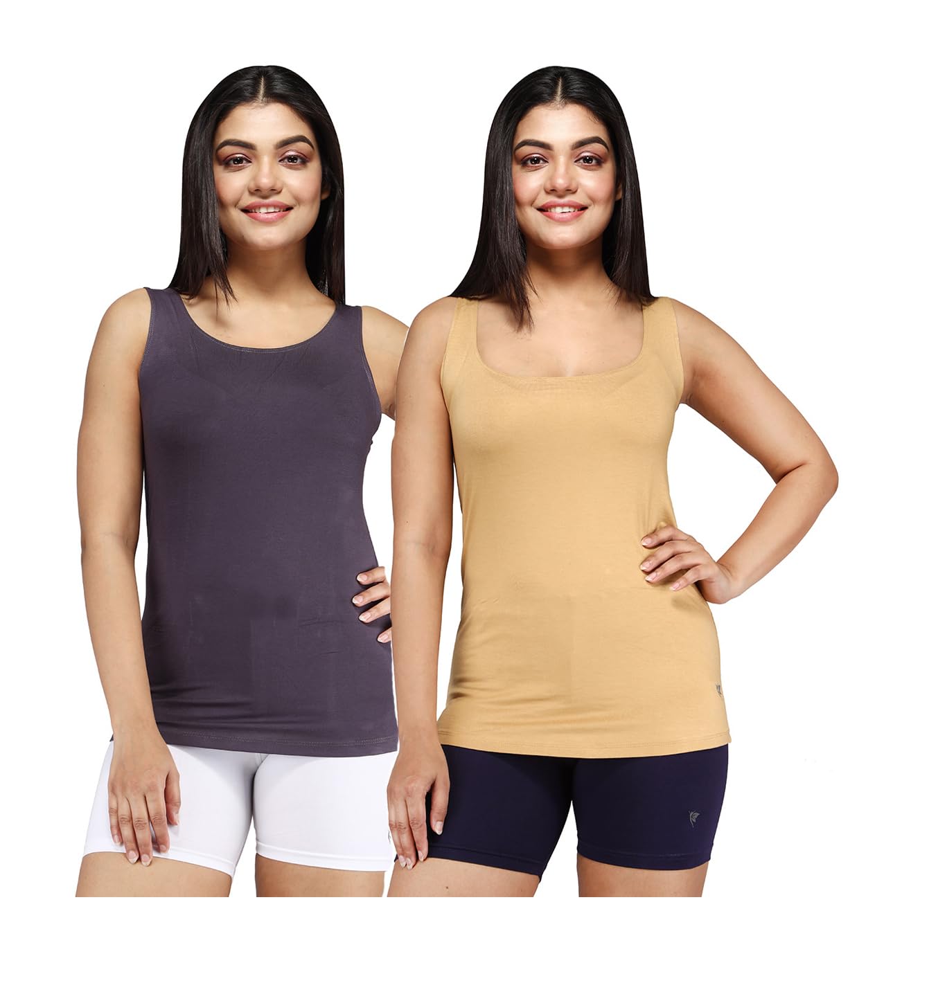 comfort lady Women's Solid Relaxed Fit Cotton Blend Camisole Pack of 2-picture-12
