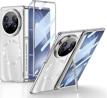 Transparent Folding Phone Case for VIVO X Fold 5, All-Inclusive Cover with Built-in Magnetic Ring, Protective Shell Magnetic Hinge Screen Film Silver