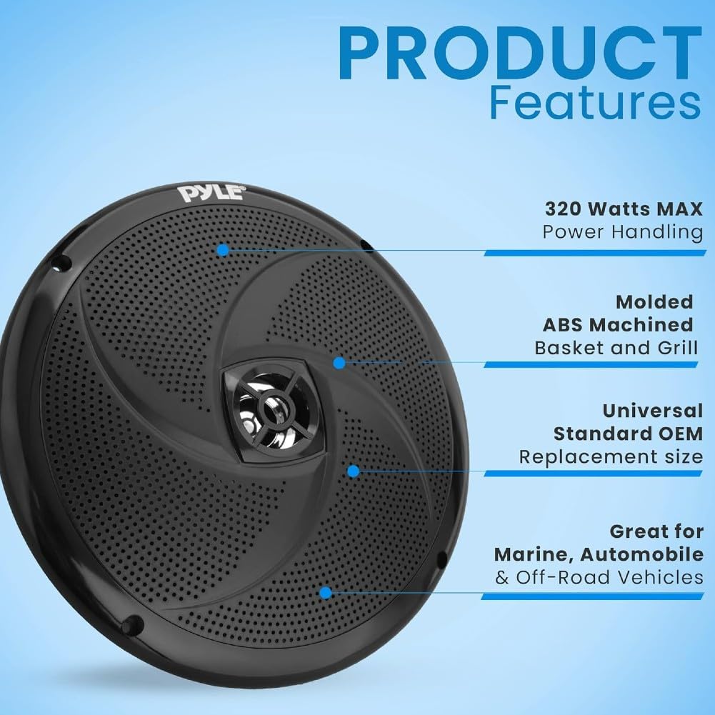 2 PLMRS8B Altavoces Marinos fullrange, 2 vías, 8" 23,9 cm 239 mm, 160 vatios RMS, 320 vatios máx., 4 ohmios, Resistentes al Agua, para embarcaciones, Color Negro, par + Cables Gratis