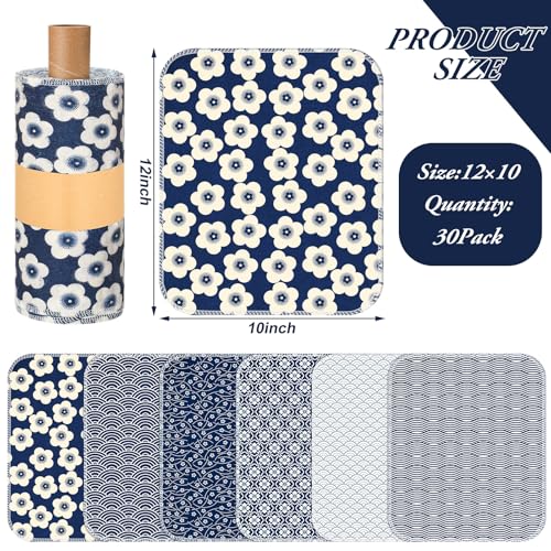 Image of Redbaker 18 Pcs Reusable Paper Towels Rolls Towels Bulk Kitchen Washable Paperless Cloth Cotton Hand Napkins with Cardboard Reusable Napkins for Kitchen Bathroom (Geometric Style)