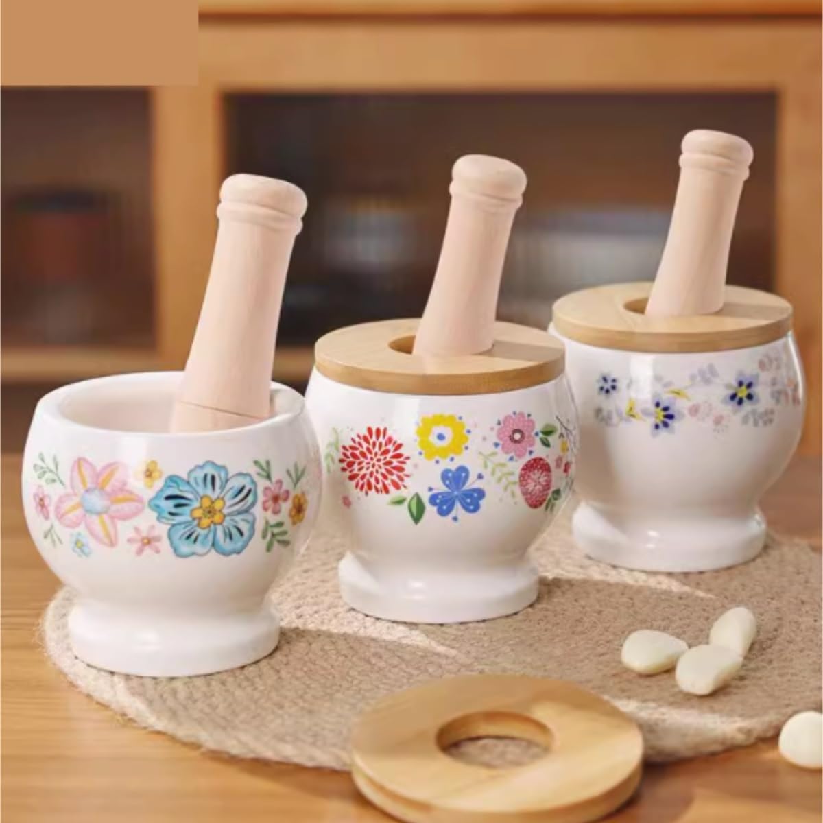 Set Mortaio con Pestello Aglio e Noci Pestello for Aglio in Ceramica, Mortaio in Pietra, Barattolo for Frantumazione Domestica, Set da Cucina Macina Spezie Manuale