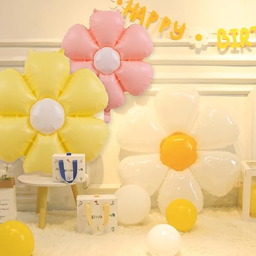 Miniatura 5 de Globos de margaritas bohemias, 15 piezas de decoraciones de fiesta geniales para niñas, globos blancos y amarillos, globos de margarita para