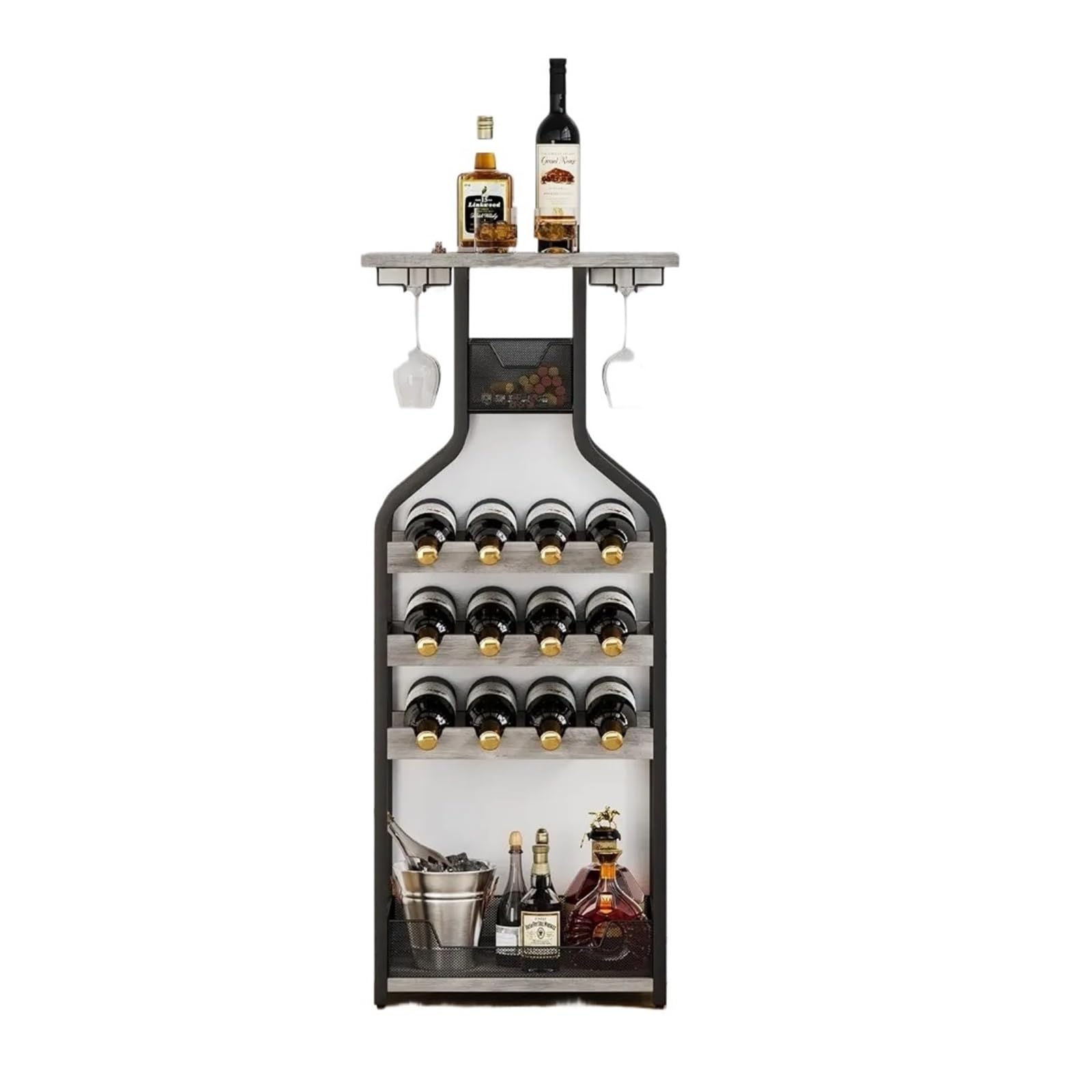 Range Bouteille Casier à vin autoportant, Porte-Bouteilles de vin au Sol, Support de Bar Gris, Organisateur de Stockage de vin, présentoir de Table Casier Bouteille Vin