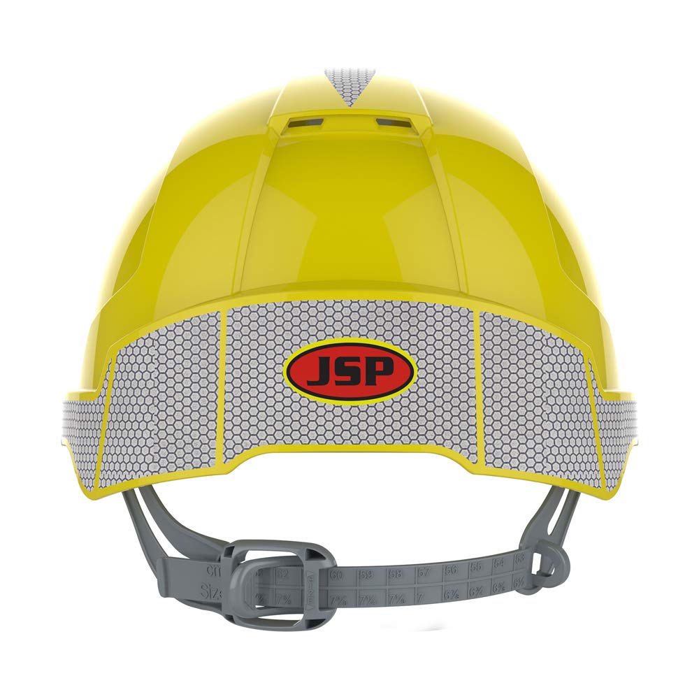 JSP EVOlite Casco Ultraligero, Ventilado, Trinquete Deslizante, Amarillo | El casco más ligero de JSP. Arnés textil 6 puntos para comodidad todo el día. EN 397 certificado.