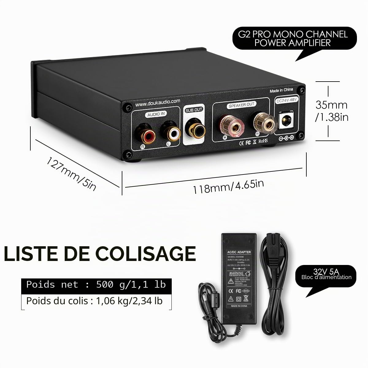 Nobsound G2 PRO 300W Mini HiFi Subwoofer/Amplificateur de puissance Mono Pleine Fréquence Amplificateur de puissance
