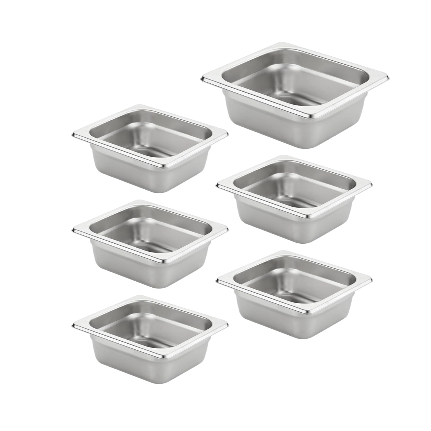 HECMAC 6 Pack Anti-Jam Hotel Pans, 1/6 Size 2 1/2 Inch Deep, Commercial Stainless Steel Chafing Steam Table Pan, Catering Storage Metal Food Pan, 23 Gauge