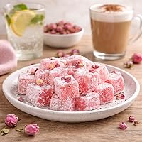 Vista 5 de Hazer Baba - Caramelos turcos con pétalos de rosa, caja de aperitivos gourmet, tradicional, aperitivo vegano, lokum turco, dulces únicos, Loukumi