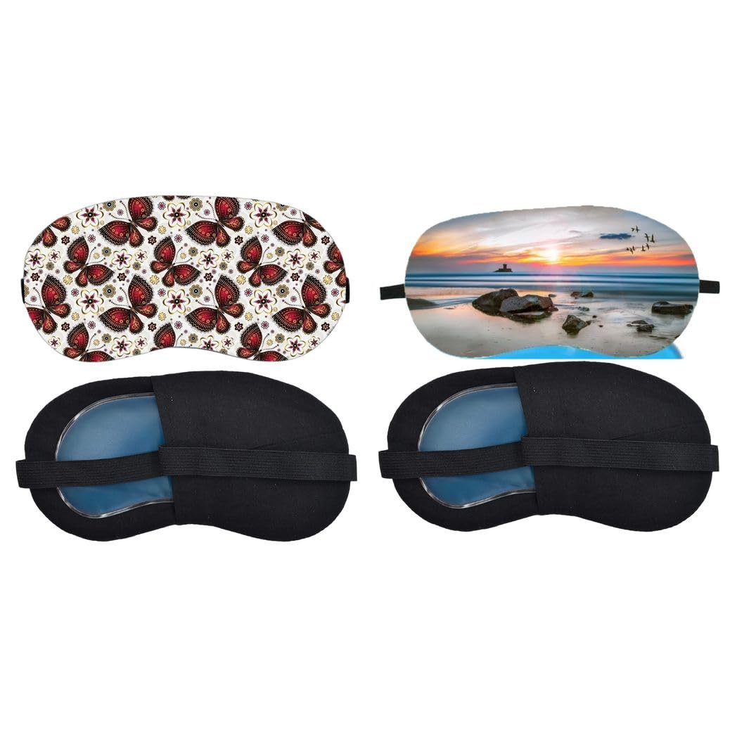 Aoxeria Red Floral Butterfly Pattern, Sunset Beach Sleeping Mask Combo, Soft Comfortable Light-Blocking Eye Cover for Women, Men & Kids, Reusable Blindfold for Night Sleep, Nap, Travel (Pack of 2)-image-18
