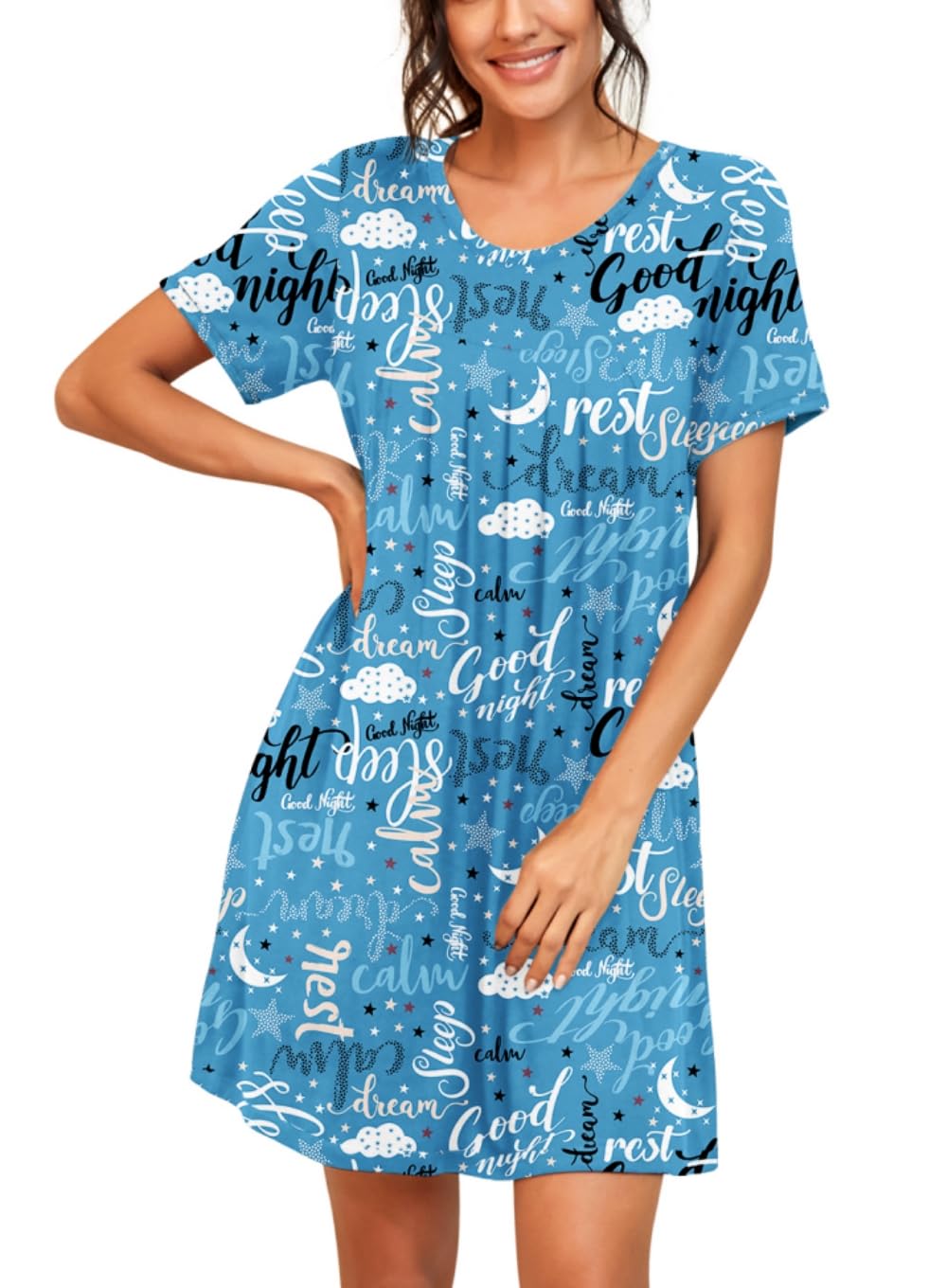 Chemise De Nuit Plissée Femme Manches Courtes Col Rond - Tissu Doux Viscose Confortable