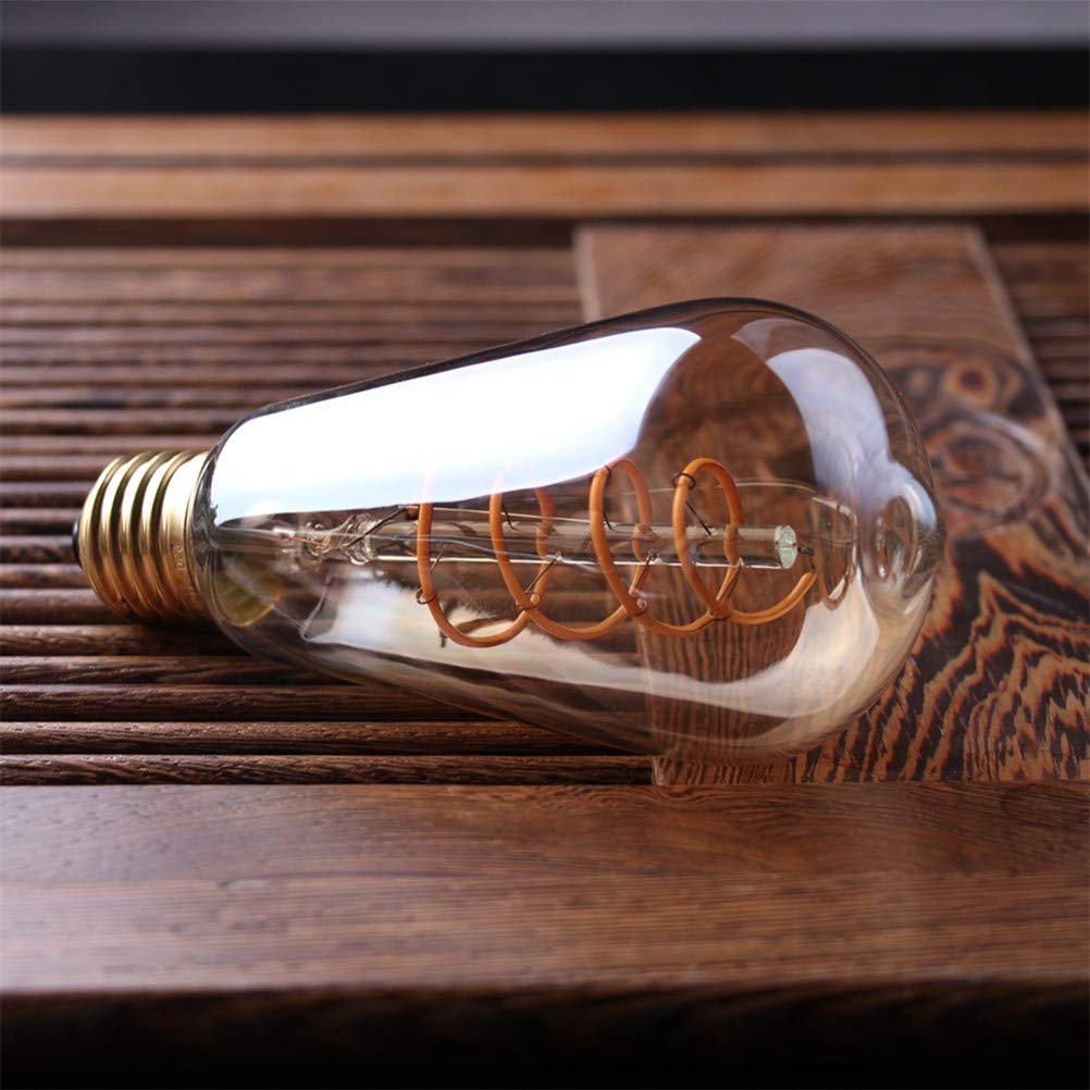 Bombilla LED ST64 de filamento Espiral, Bombilla Edison de 3 W, Base de Rosca E27, Cristal ámbar, 2200 K, lámpara Decorativa Retro Regulable de filamento Flexible, 6 unid