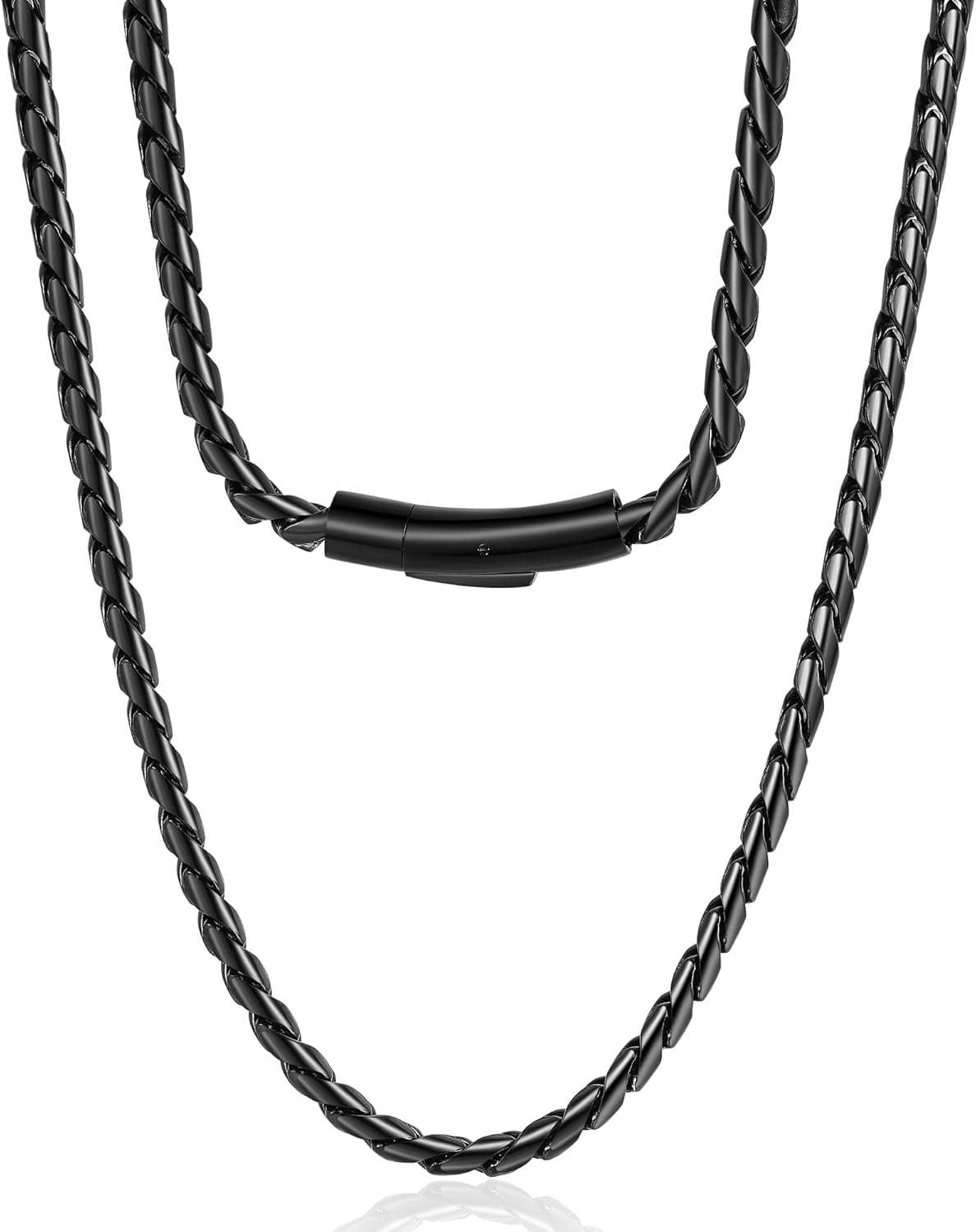 ROWIN&CO Twisted Rope Curb Cuban Chain 6mm Stainless Steel Necklace, Silver/Black/Blue Chain for Men Women Choker Jewelry Miami Link Hip hop Gifts 16"-30"