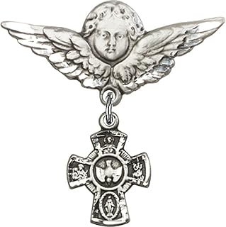 Sterling Silver Baby Badge with 5-Way Charm and Angel/Wings Pin