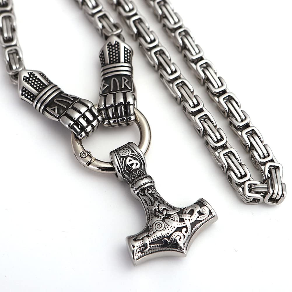 YABEME Männer Wikinger Thor Hammer Halskette Mjolnir Anhänger Symbol Große Amulett Talisman Schmuck Hochleistungs Edelstahl Kette Faust Link
