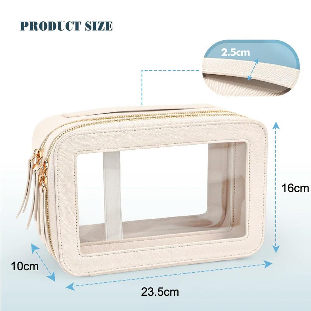 Neceser Transparente de Doble Cara con Cremallera Dorada, de Piel sintética Saffiano, Organizador de Maquillaje, Neceser