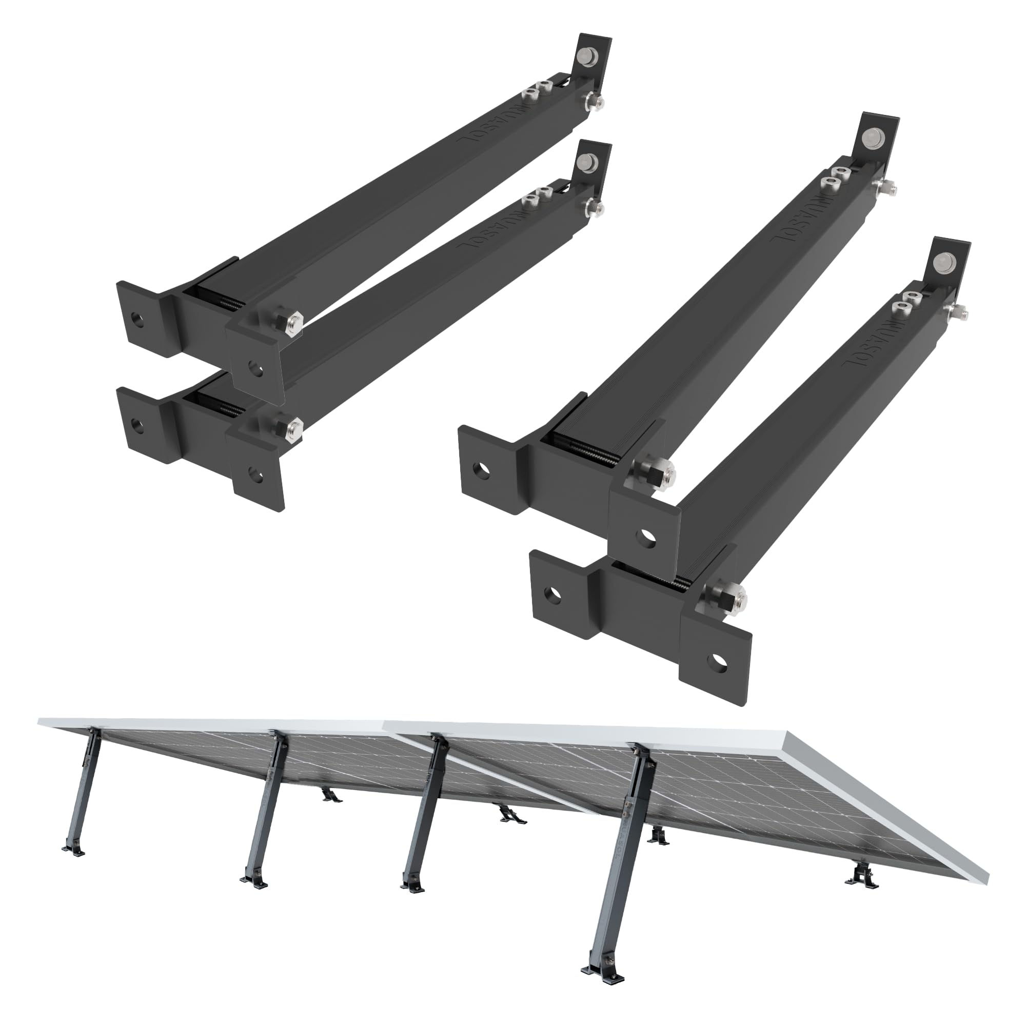 NuaSol Montageset voor balkonkrachtcentrale | 2 stuks zonnepaneelhouder | opstand 30°-60° | individueel verstelbaar | incl. schroeven en moeren set