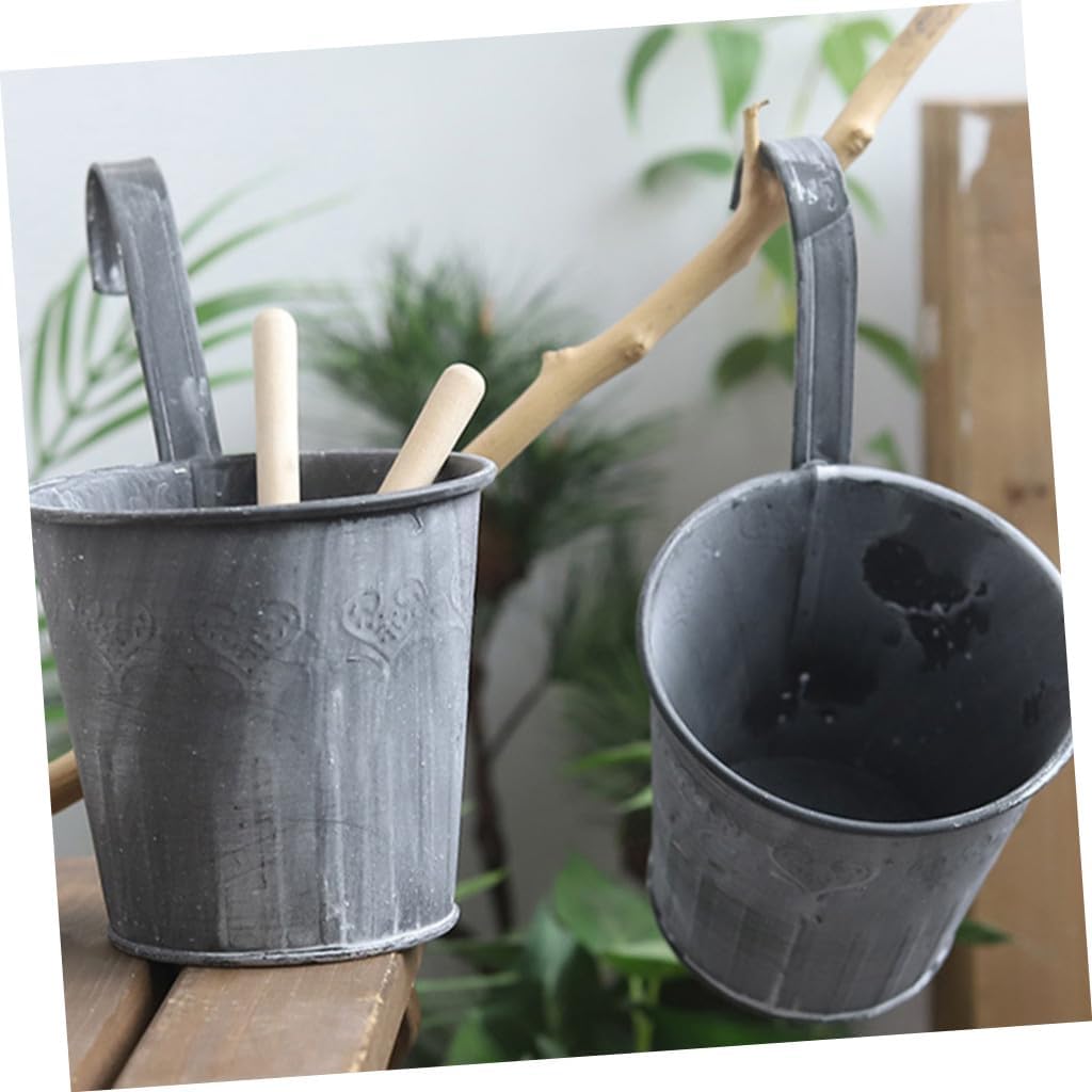SHINEOFI 5pcs Vintage Iron Flower Planters Hanging Buckets for Balcony Railings, Rustic Garden Flower Pot Set for Indoor Outdoor Home Decoration and Bonsai Gardening