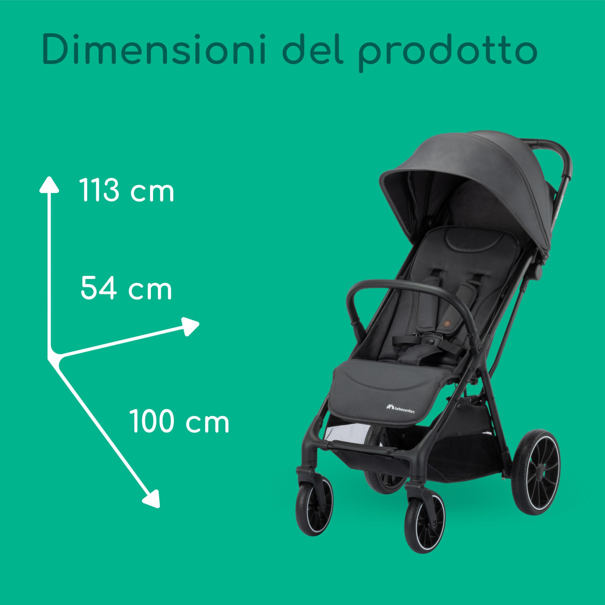Bebeconfort Artic, Passeggino Reclinabile, 0-22 kg, Mineral Graphite | Passeggino Compatto e Confortevole, 0-4 Anni, Ruote All-Terrain Antiforatura, Chiusura a Una Mano, Ampio Cestello da 5kg