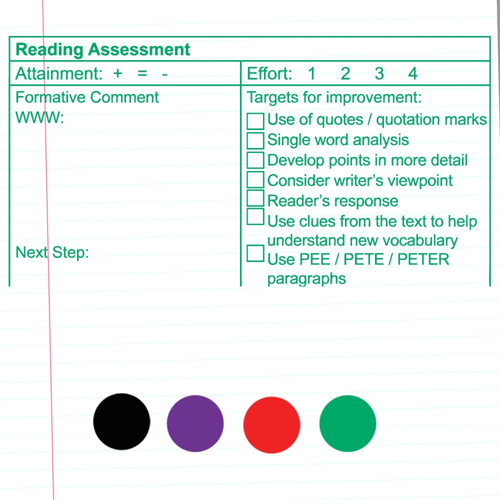 Classroom Capers Reading Assessment, Feedback Marking Checklist Teacher Stamp. Large Self-Inking Teacher Stamp - 10X5.2cm*