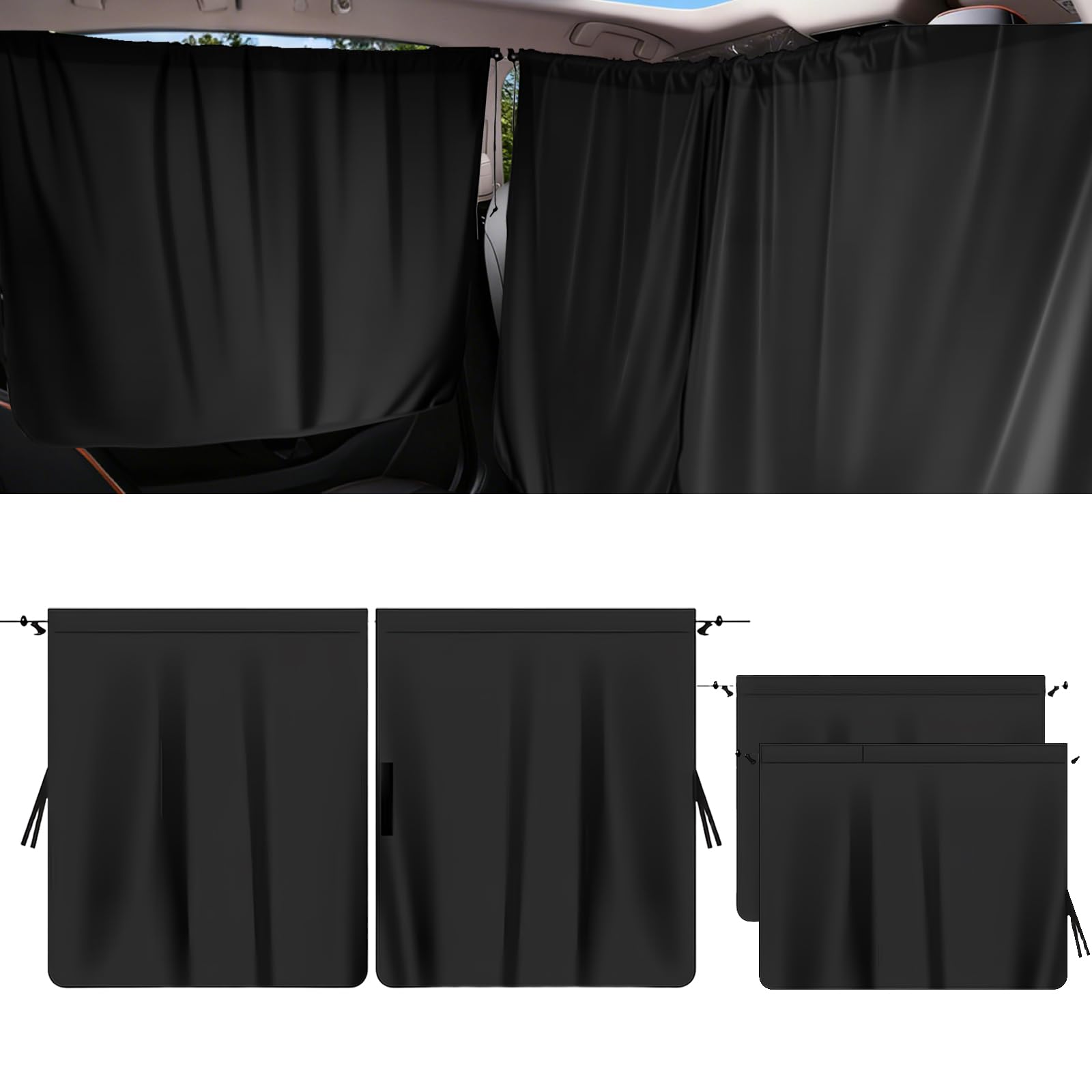 dellyy Rideaux de séparation de Voiture Protection Solaire, 140 x 80 cm Rideau Occultant Voiture, Rideau Brise-Vue pour Voitures Amovible, pour Pare-Soleil, Camping, Voyage, Sommeil