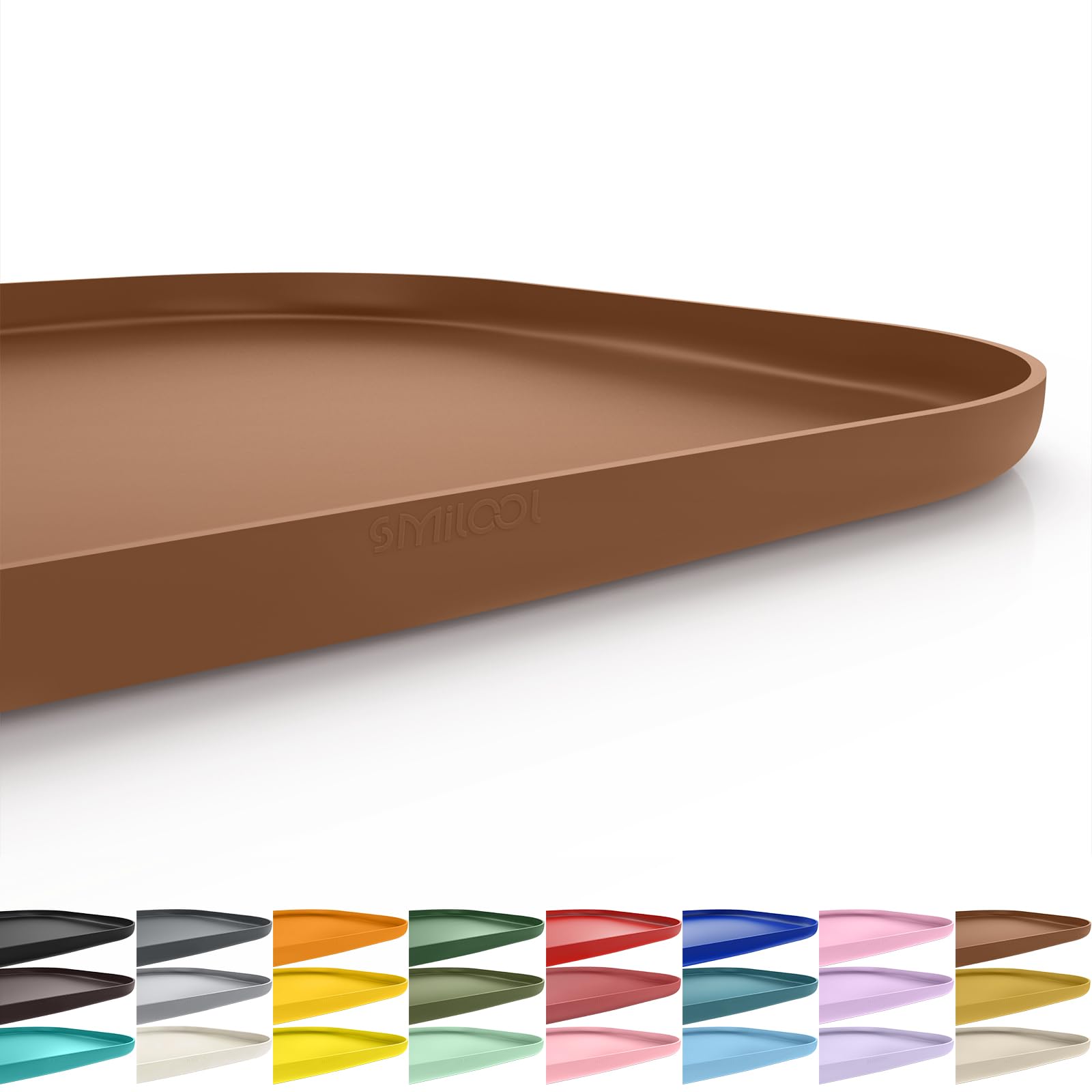 SMILOOL Silicone Pet Feeding Mat with Raised Edge, Dog Cat Bowl Mats for Food and Water, Pet Placemat for Floors Waterproof, 24” x 16” x 0.8” Brown — image 1
