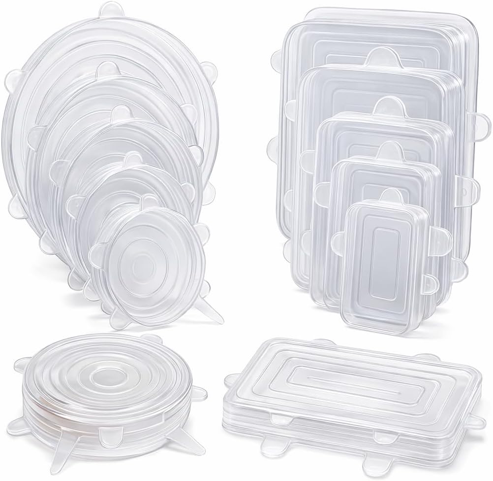 Reusable Silicone Food Covers – 12-Pack Round & Rectangular Lids | BPA-Free, Eco-Friendly, Airtight Seal for Bowls, Containers & Fruits | Microwave & Dishwasher Safe