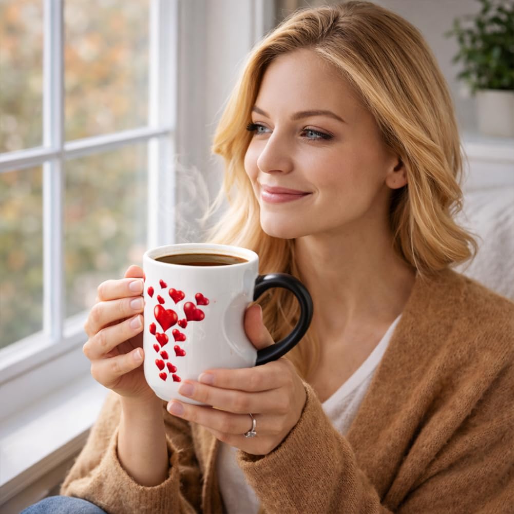 330 ml kubek ceramiczny z uchwytem w kształcie serca – magiczny kubek na kawę i herbatę, romantyczny kubek miłosny, prezent na Walentynki (2, czarny)